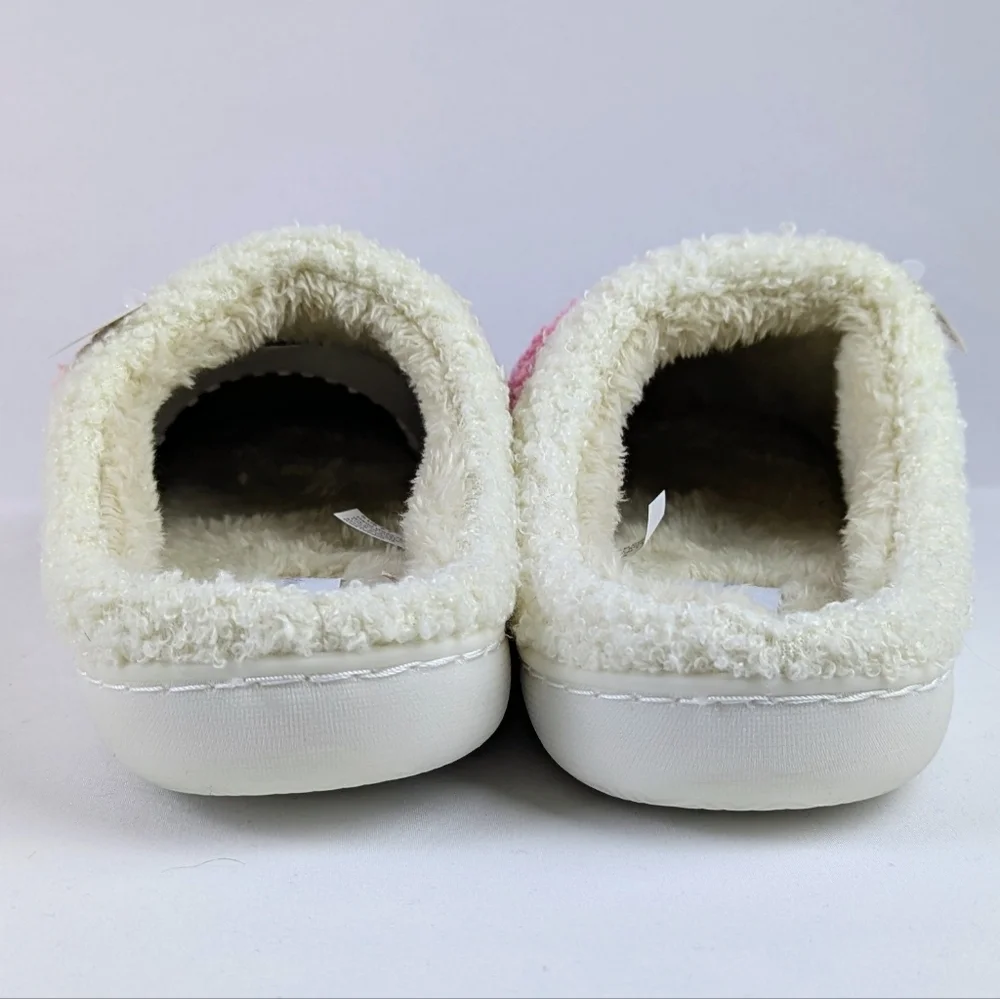 Hearts Slippers Sherpa Upper Fleece Memory Foam Slip On Ivory Pink L (8/9) NWT - Picture 7 of 13